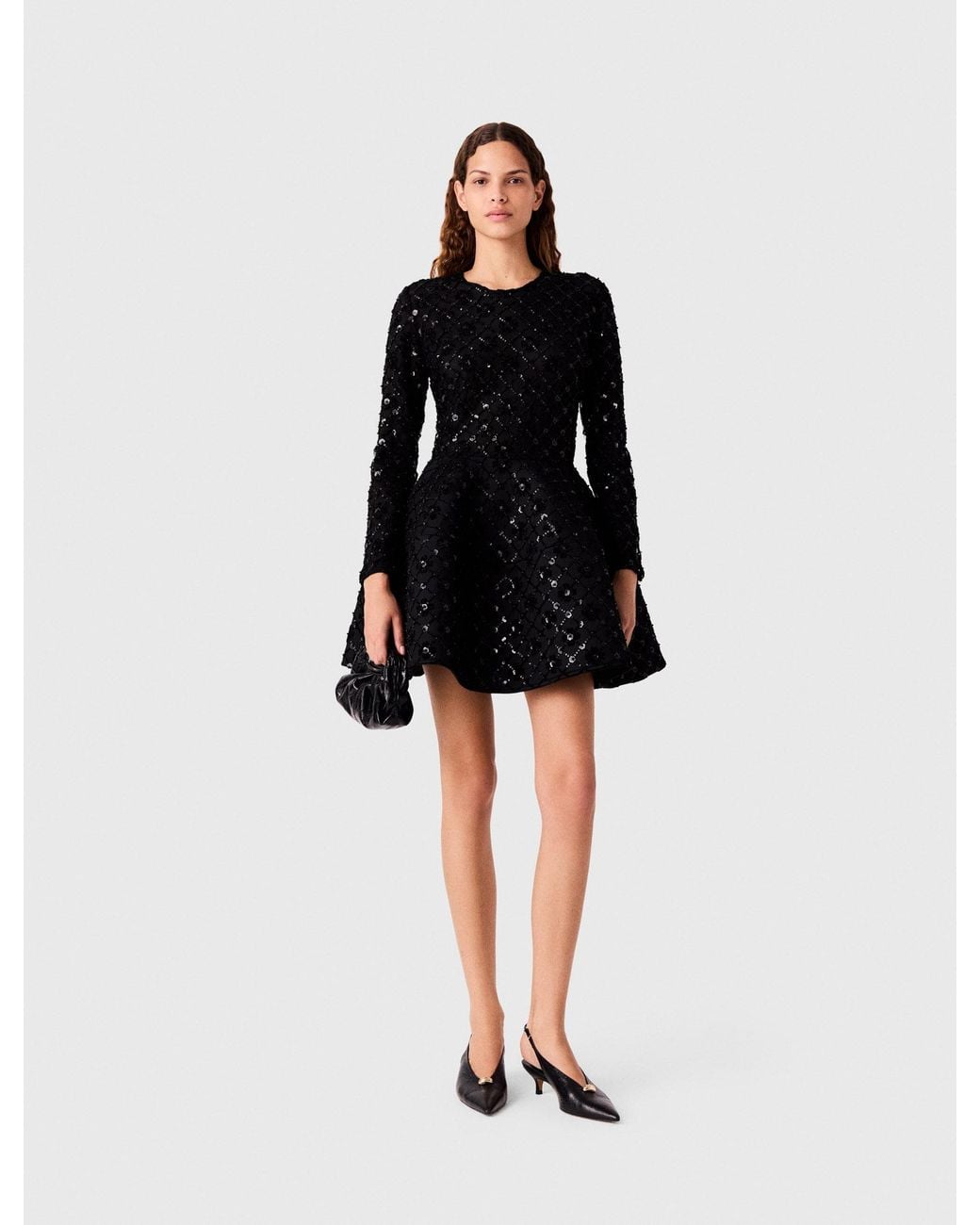 Maje Black Short Rhinestone Velvet Dress