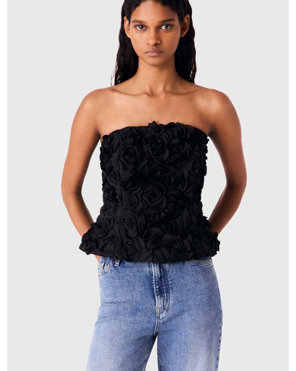 Maje Blue Flower-Embellished Top