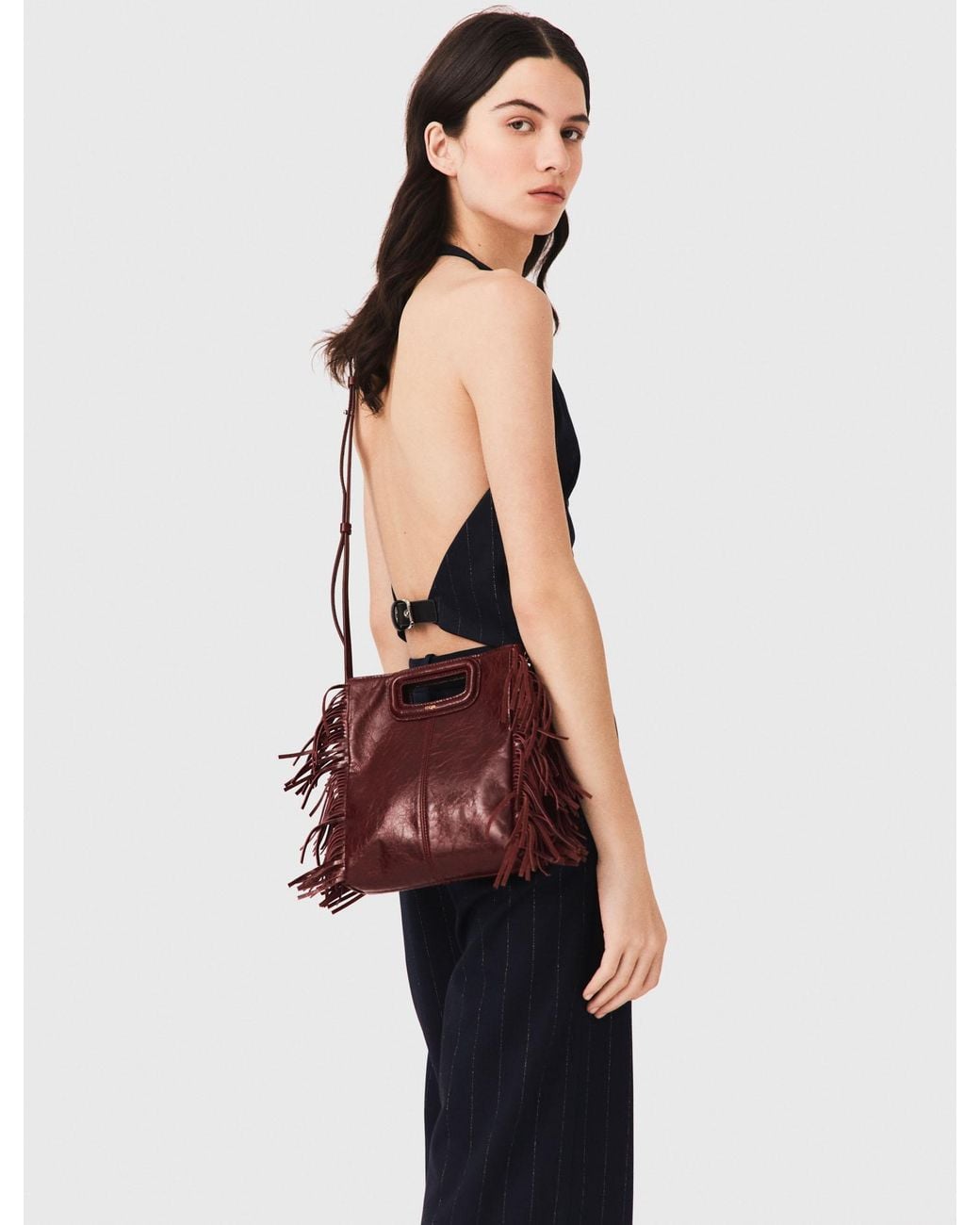 Maje Red Crackled Leather M Bag