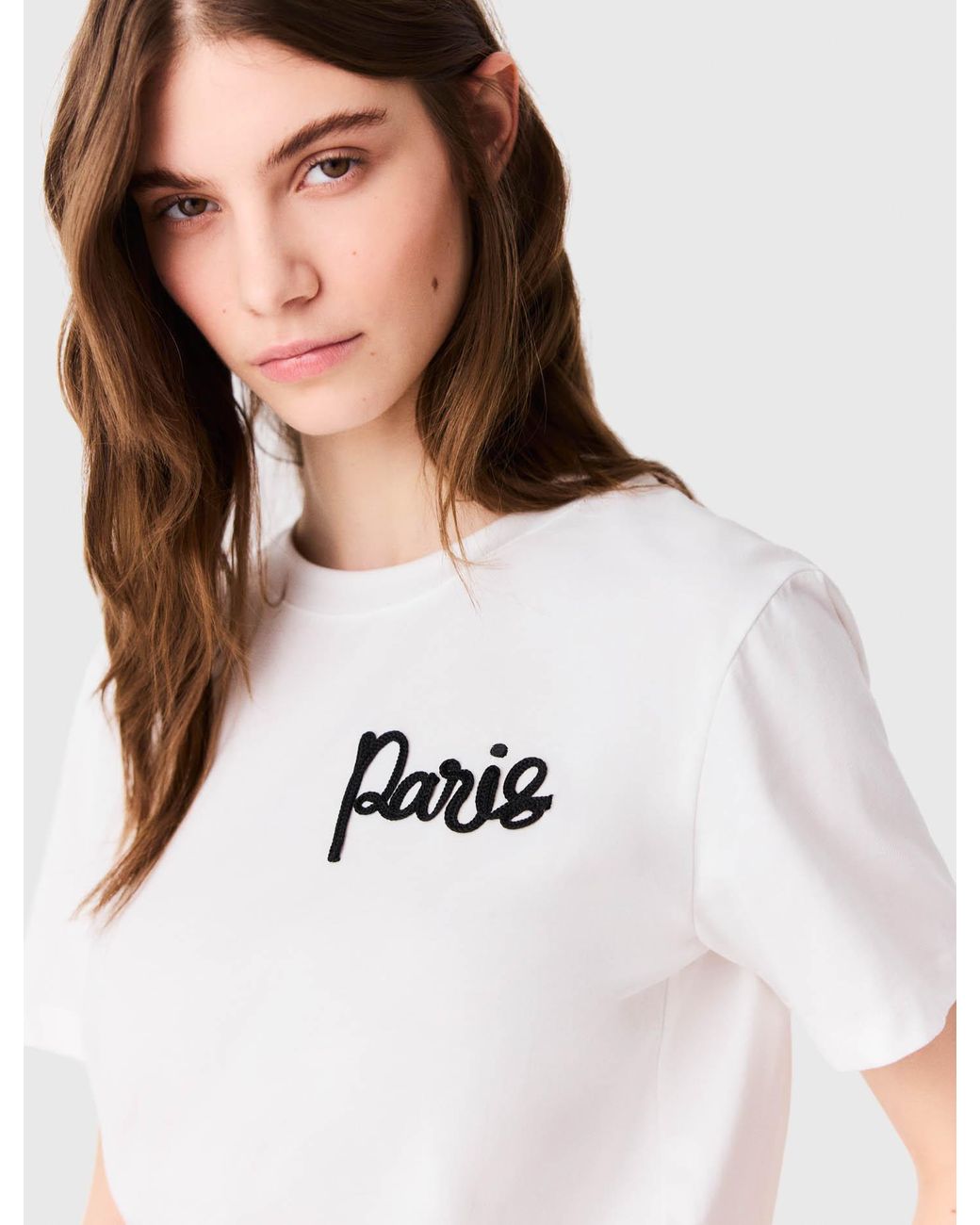 Maje White T-Shirt With Embroidered Paris Logo