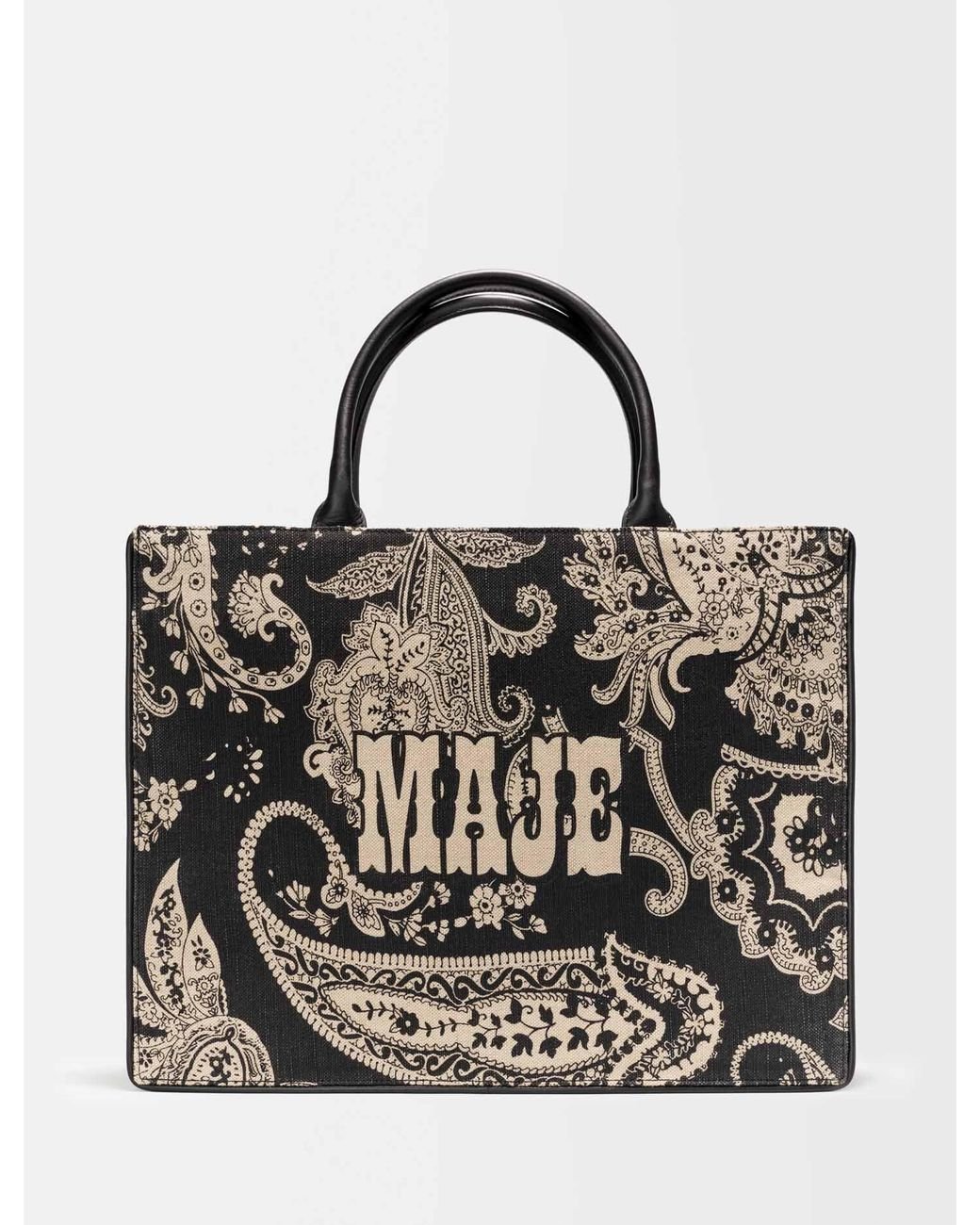 Maje Jute Tote Bag With Paisley Pattern in Black | Lyst