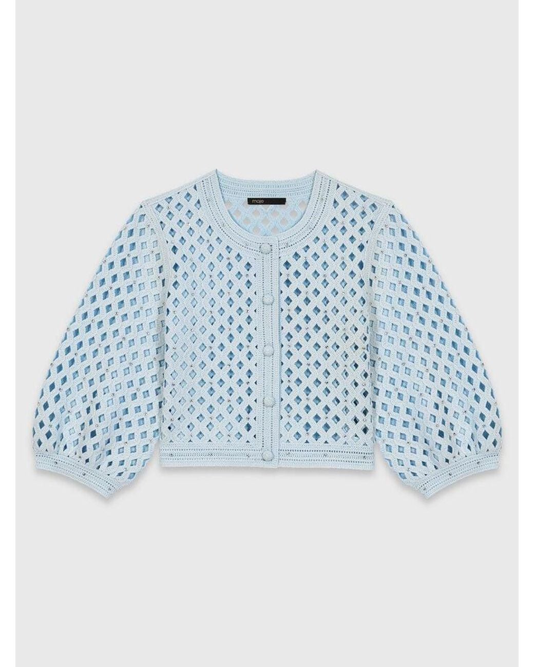 Maje Blue Rhinestone Crochet Cardigan