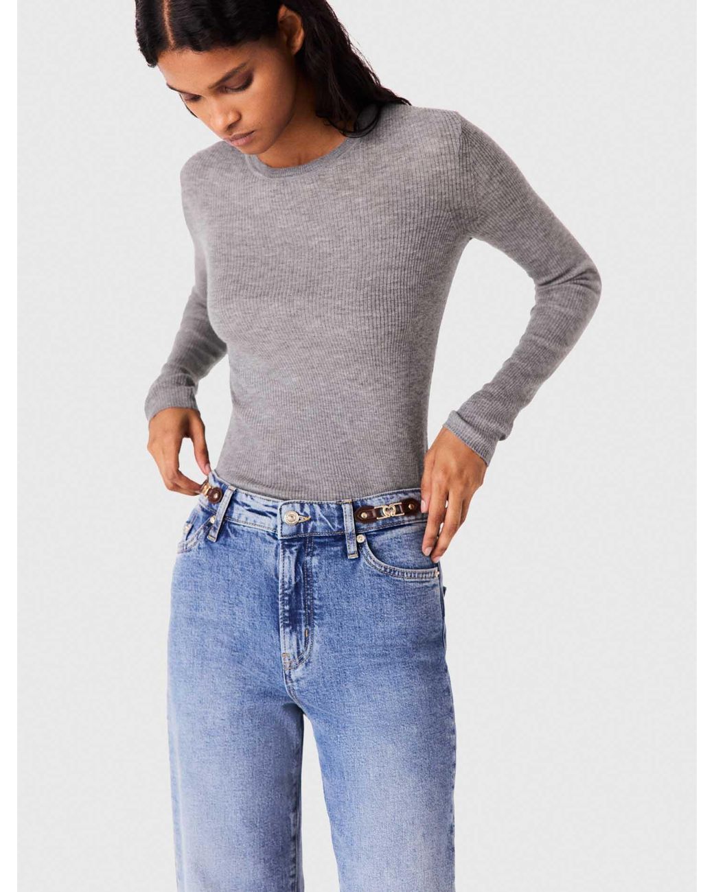 Maje Blue Second-Skin Round Neck Jumper