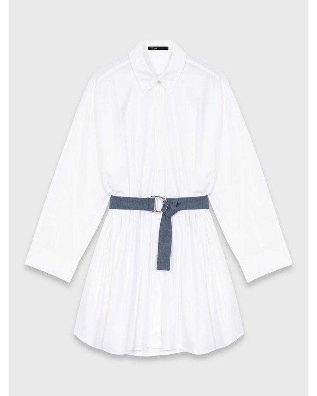 Maje White Shirt Dress With Contrast Belt