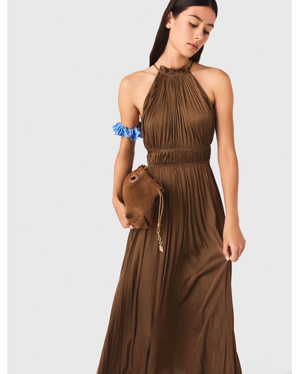 Maje Natural Pleated Maxi Dress