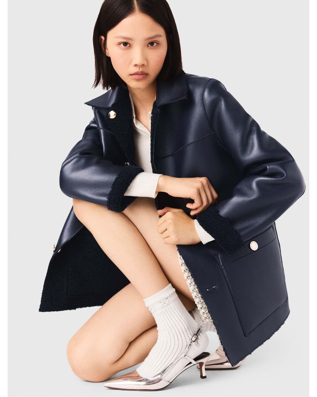 Maje Blue Reversible Faux Shearling Jacket