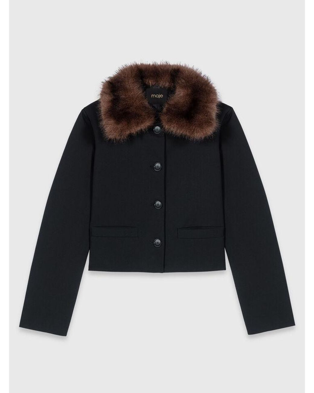 Maje Black Short Jacket With Removable Collar