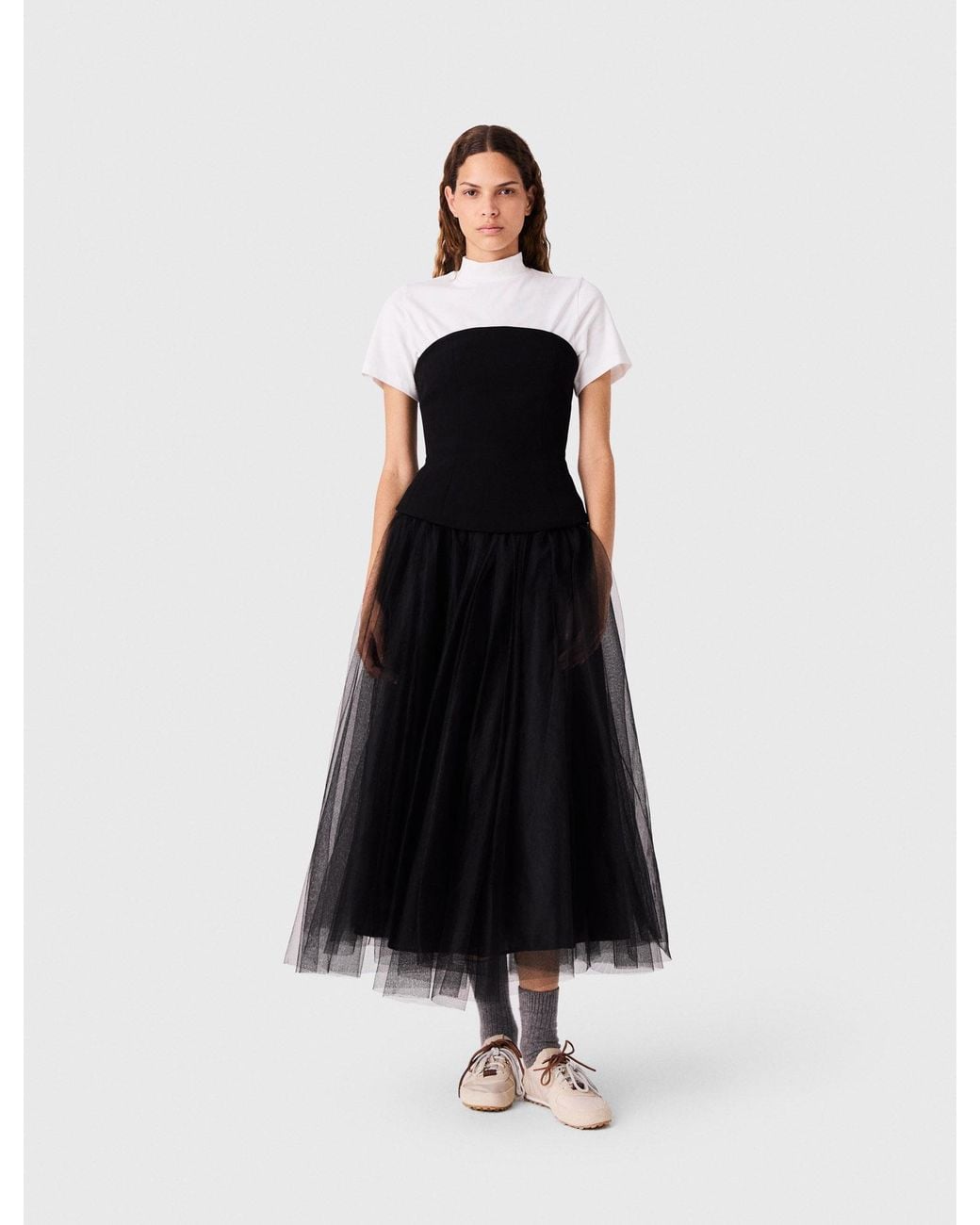 Maje White Bustier Dress With Tulle Skirt