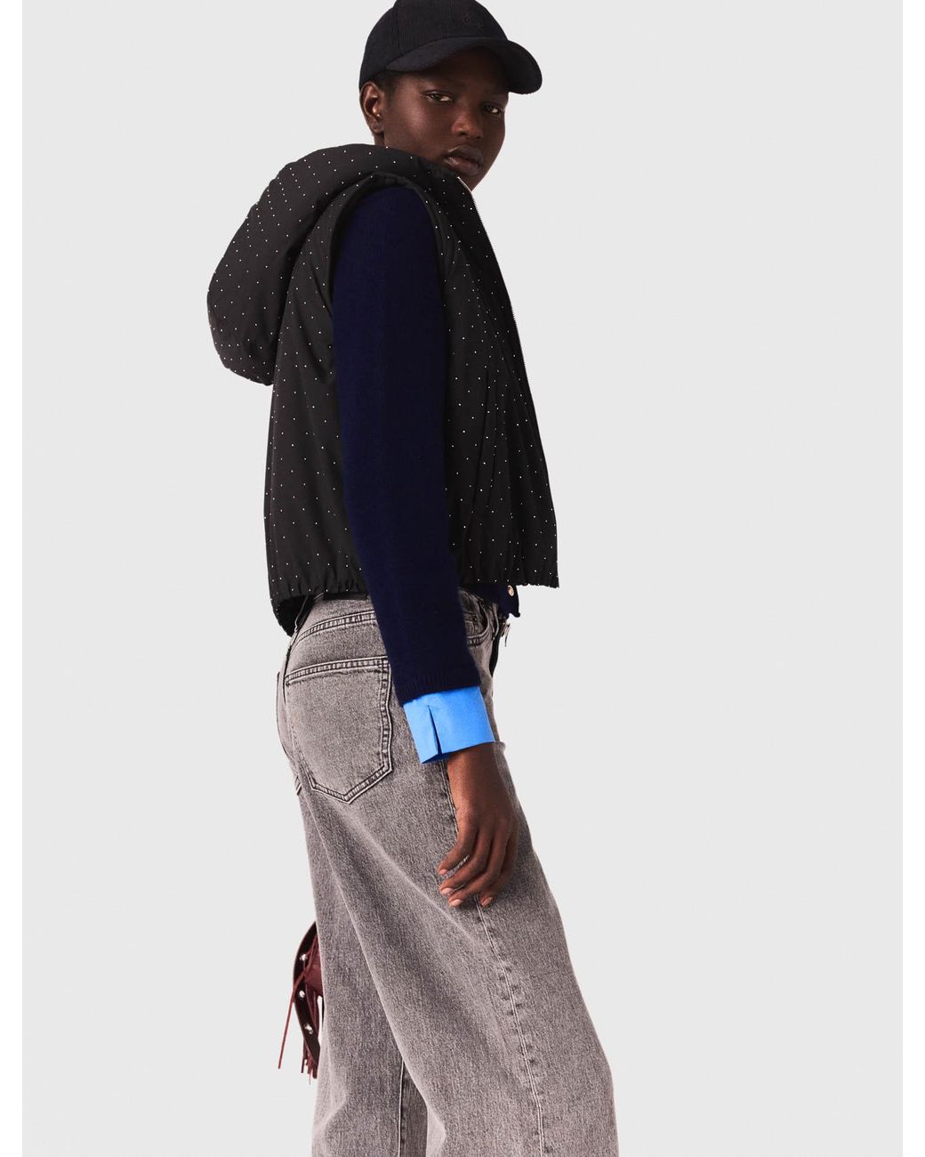 Maje White Rhinestone Sleeveless Puffer Jacket