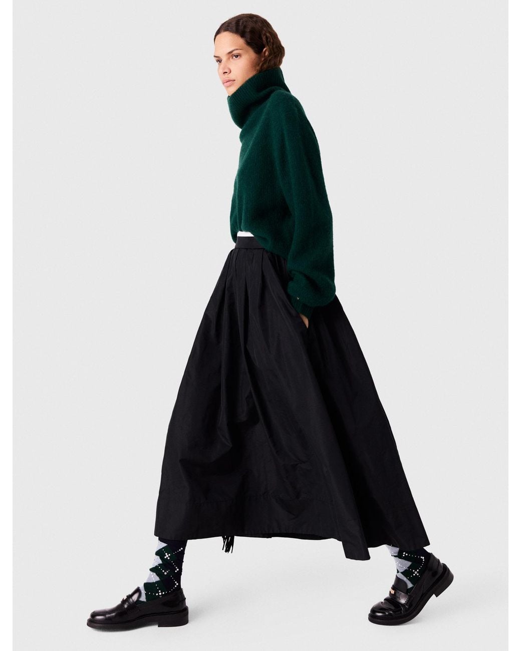 Maje Black Flared-Skirt High-Rise Woven Maxi Skirt