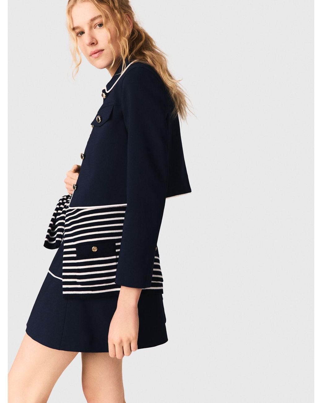 Maje Blue Short Jacket With Contrast Trim