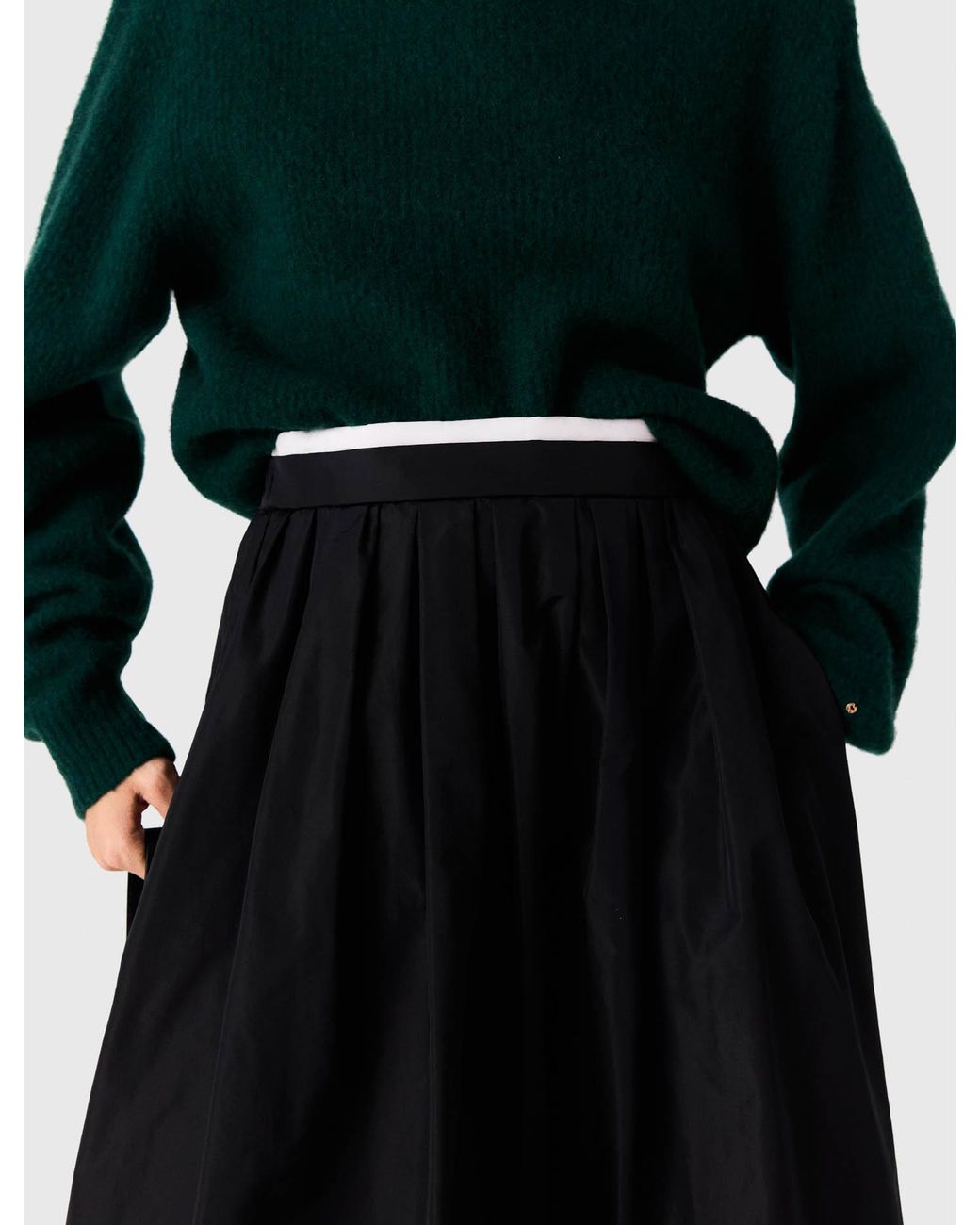 Maje Black Flared-Skirt High-Rise Woven Maxi Skirt