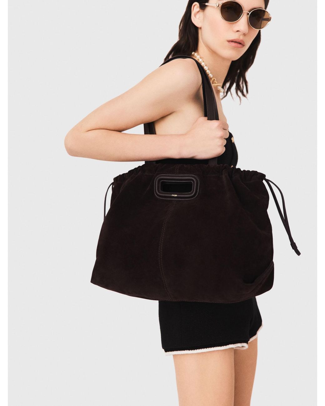 Maje Black Suede Milpli Tote Bag
