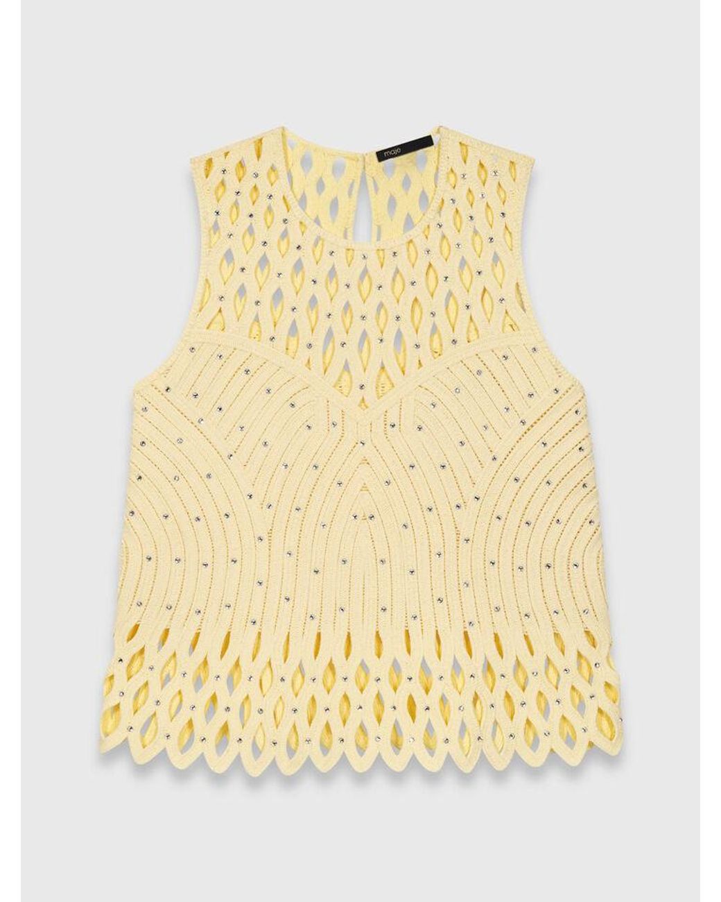 Maje Natural Crochet Rhinestone Top