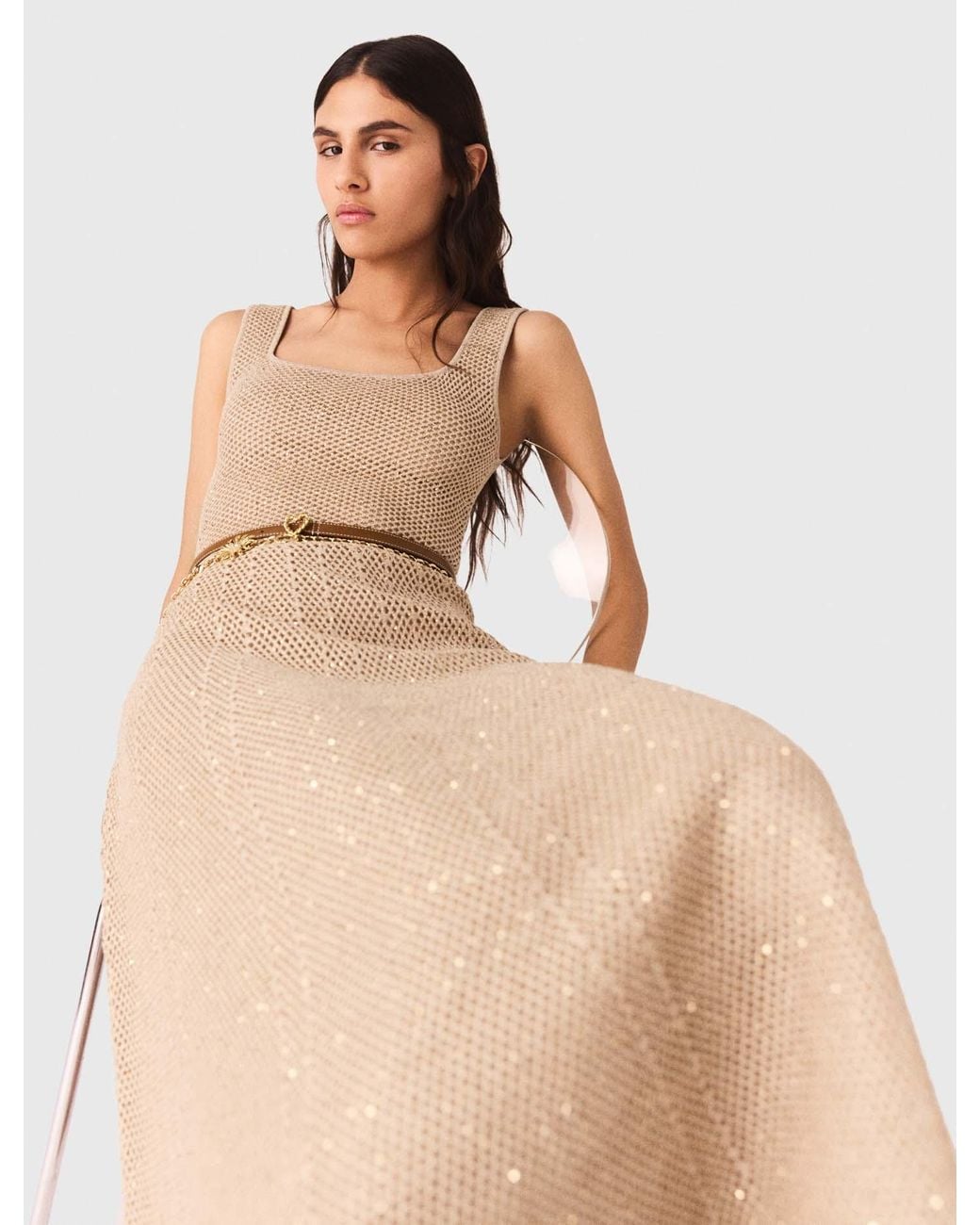Maje Natural Rhinestone Knit Maxi Dress