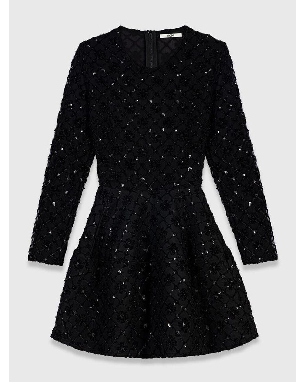 Maje Black Short Rhinestone Velvet Dress