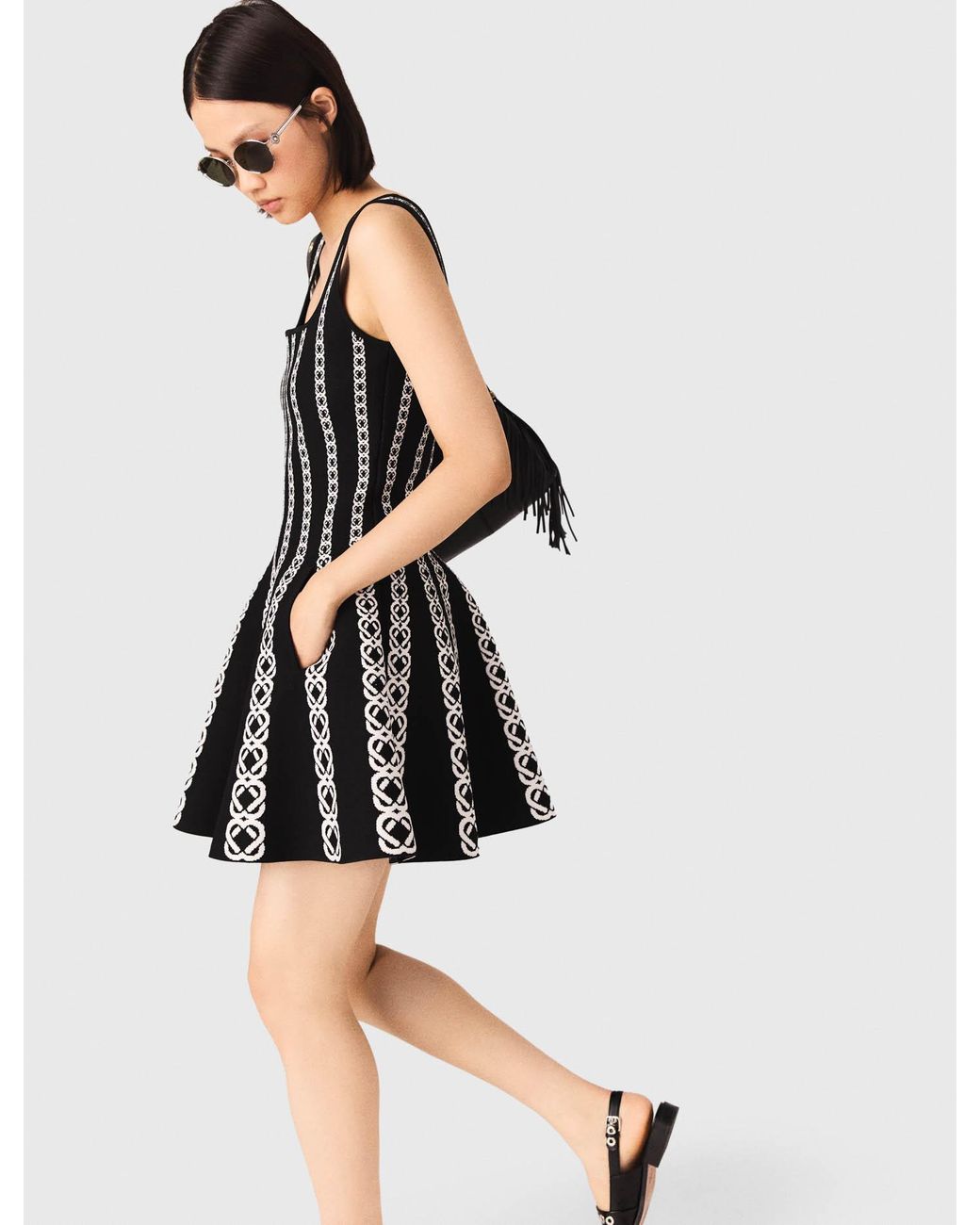 Maje Black Short Jacquard Knit Dress
