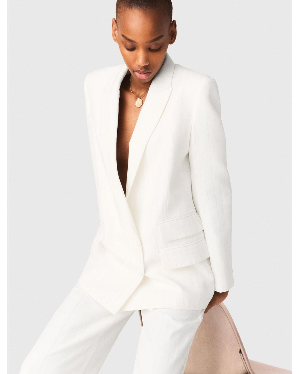 Maje White Double-Breasted Suit Jacket