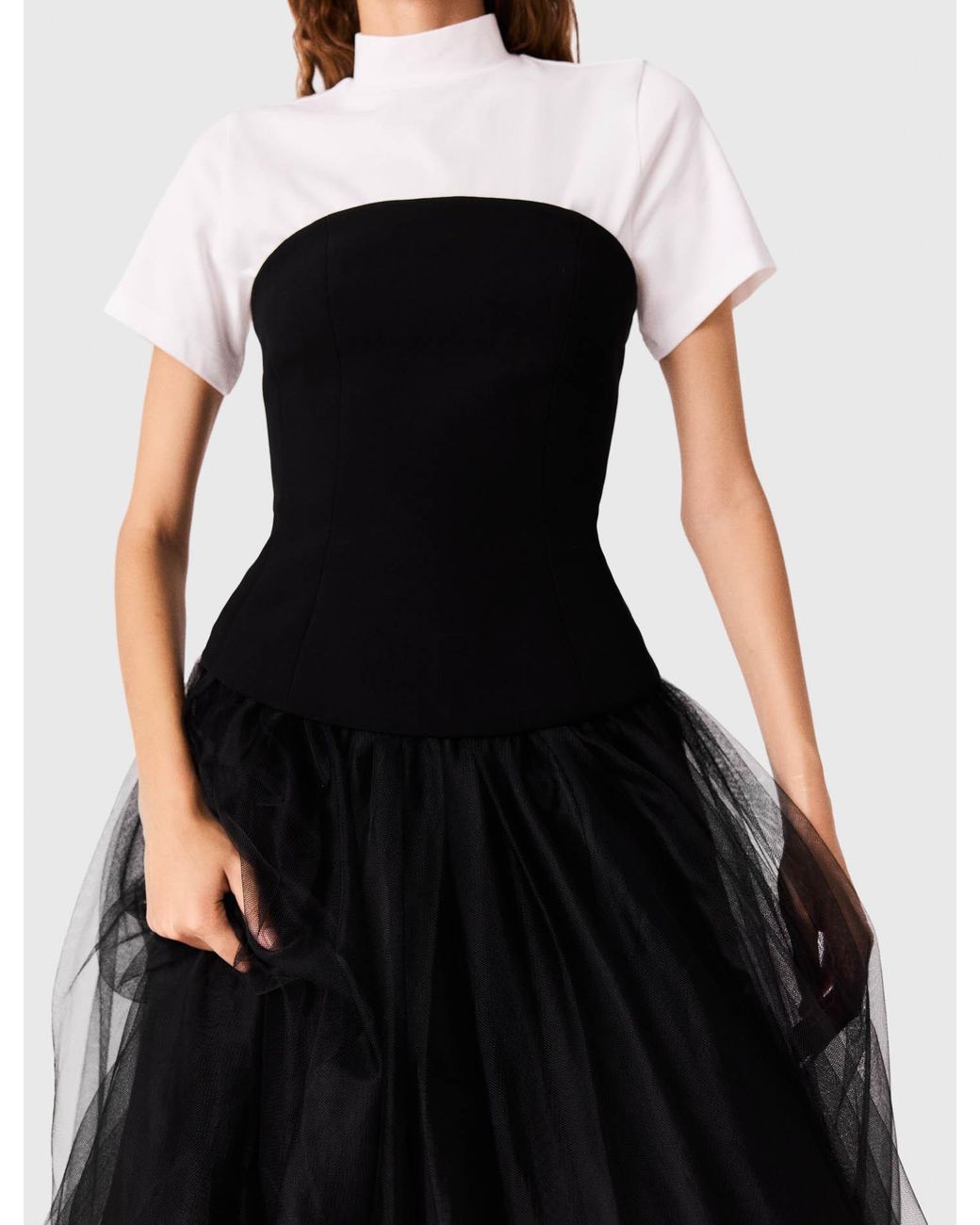 Maje White Bustier Dress With Tulle Skirt