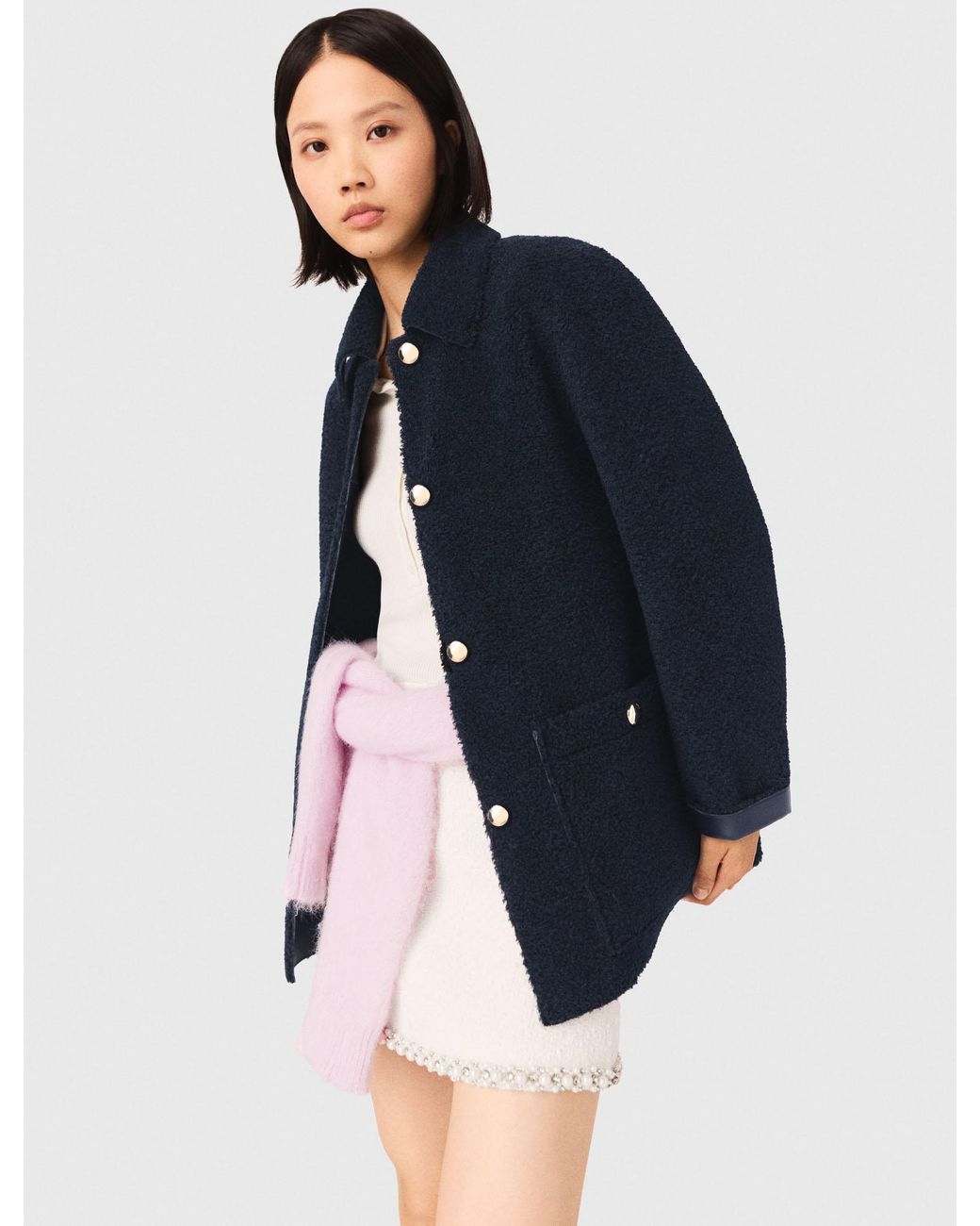 Maje Blue Reversible Faux Shearling Jacket