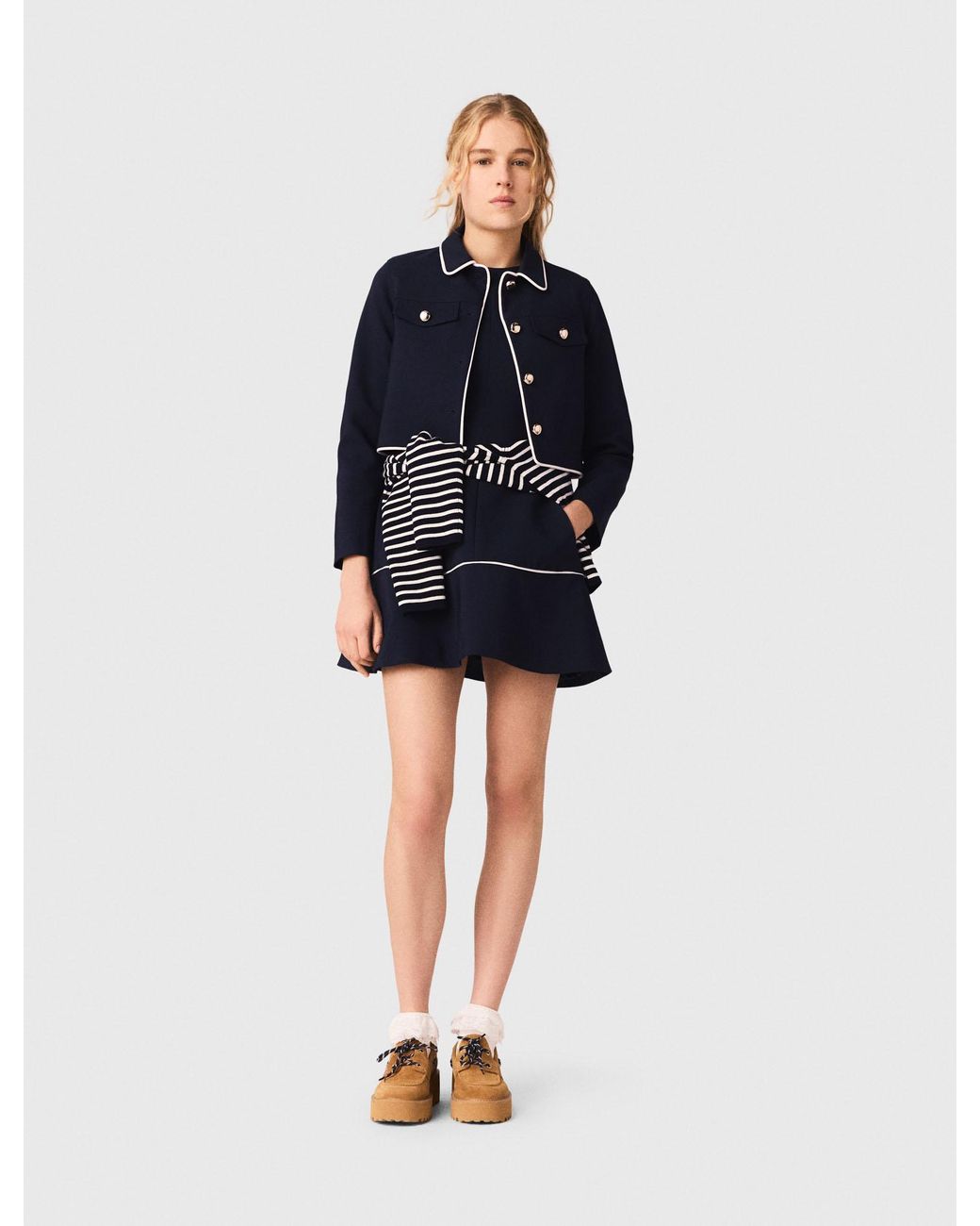 Maje Blue Short Jacket With Contrast Trim