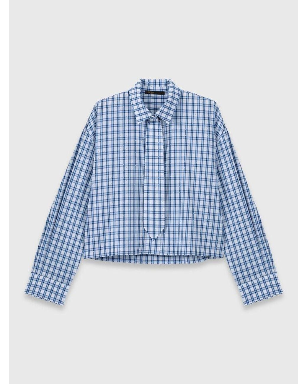 Maje Blue Rhinestone Shirt With Removable Tie