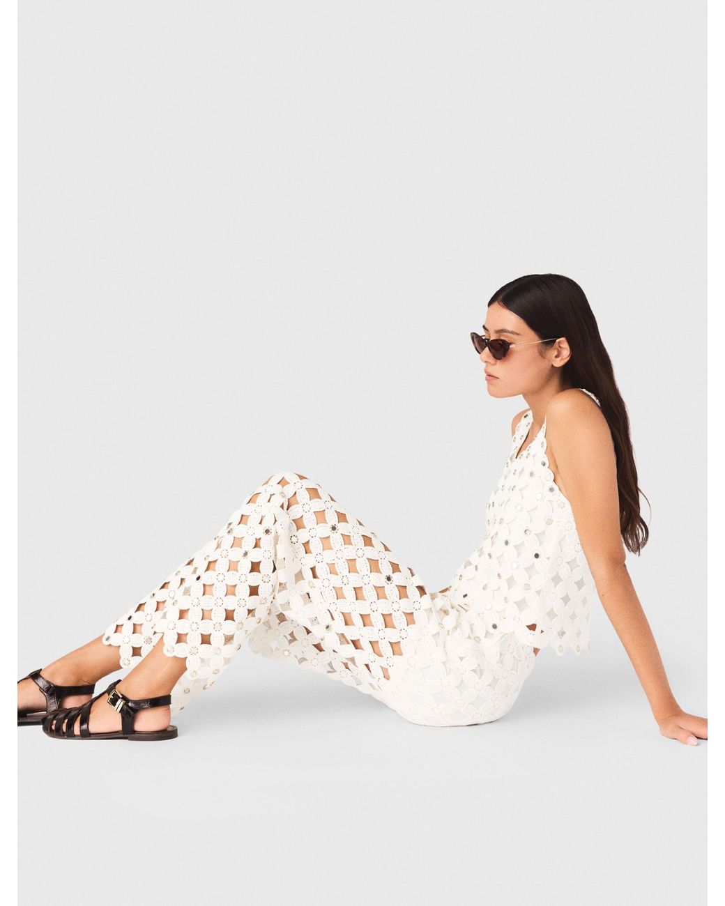 Maje White Crochet Trousers With Mirrors