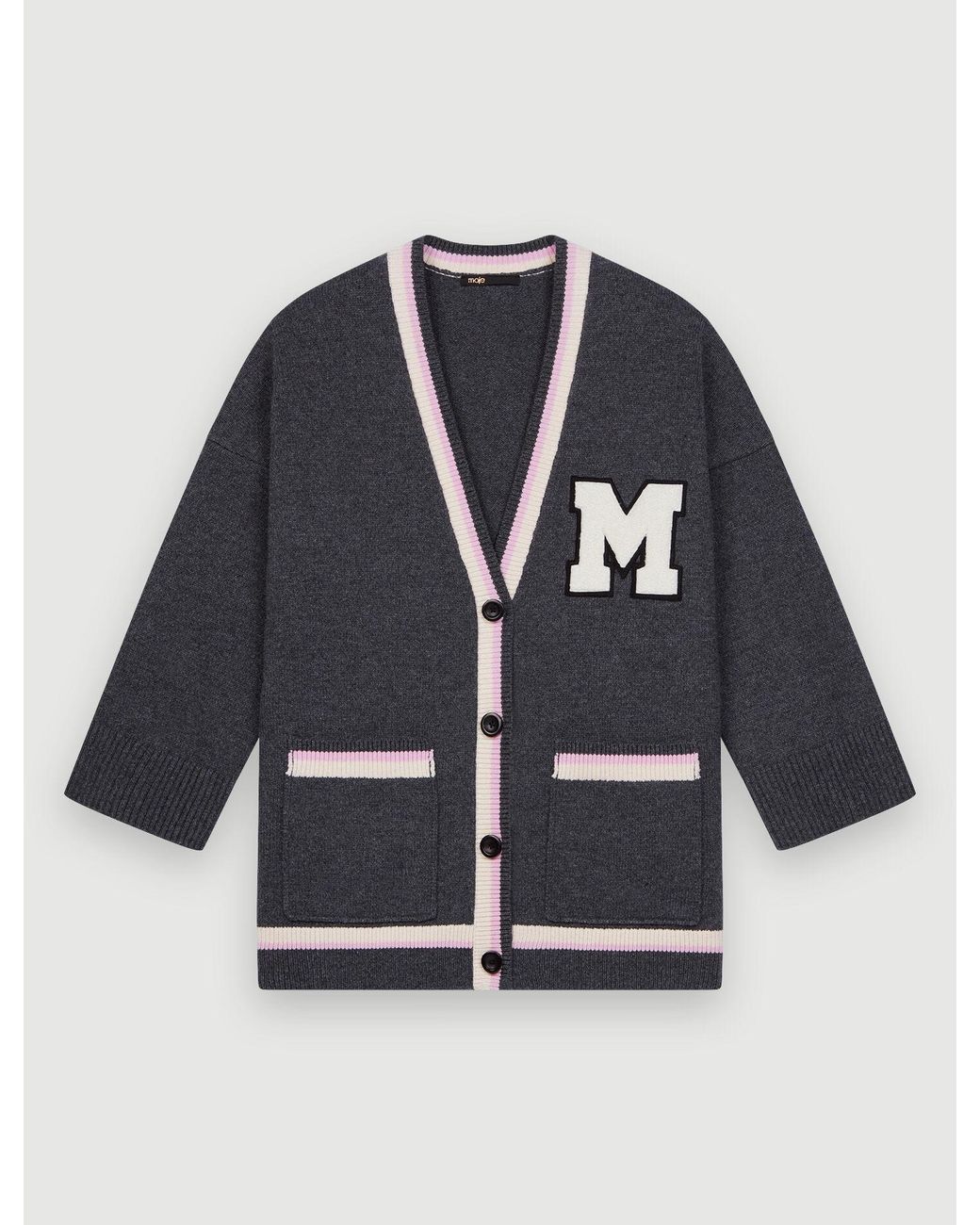 Maje M Patch College Cardigan in Gray | Lyst