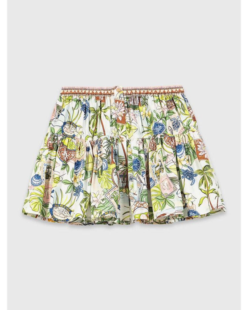 Maje White Printed Ruffled Skirt