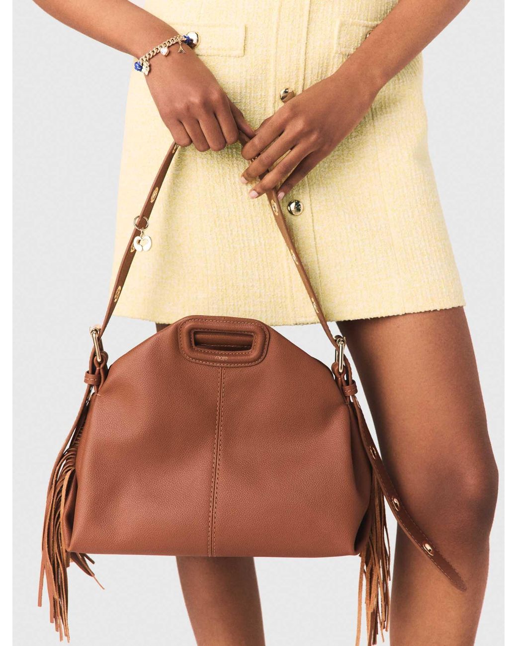 Maje Brown Grained Leather Miss M Bag