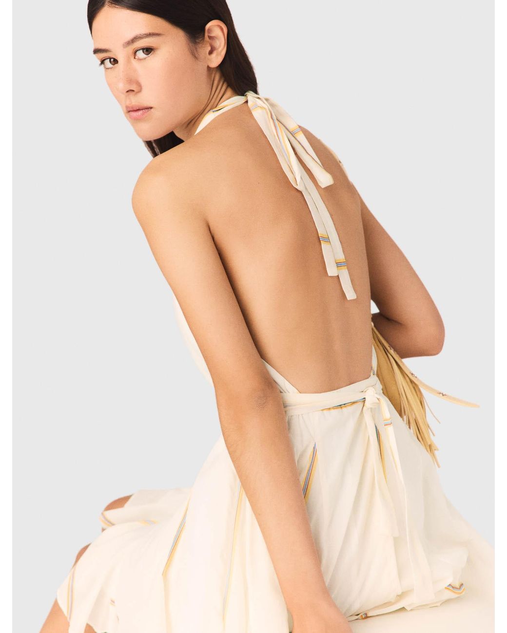 Maje White Short Patterned Backless Dress