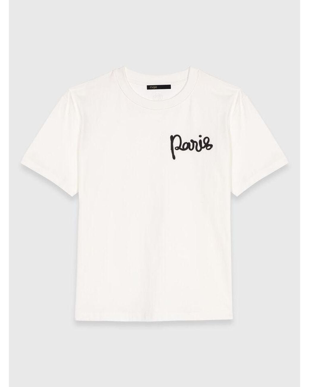 Maje White T-Shirt With Embroidered Paris Logo