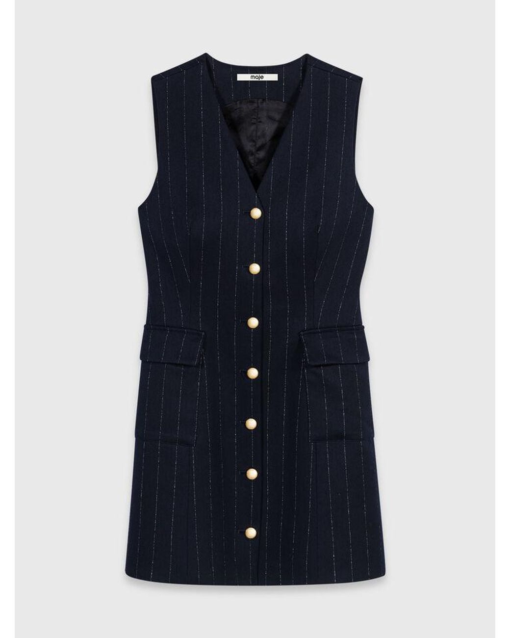 Maje Blue Sleeveless Tailored Lurex Dress