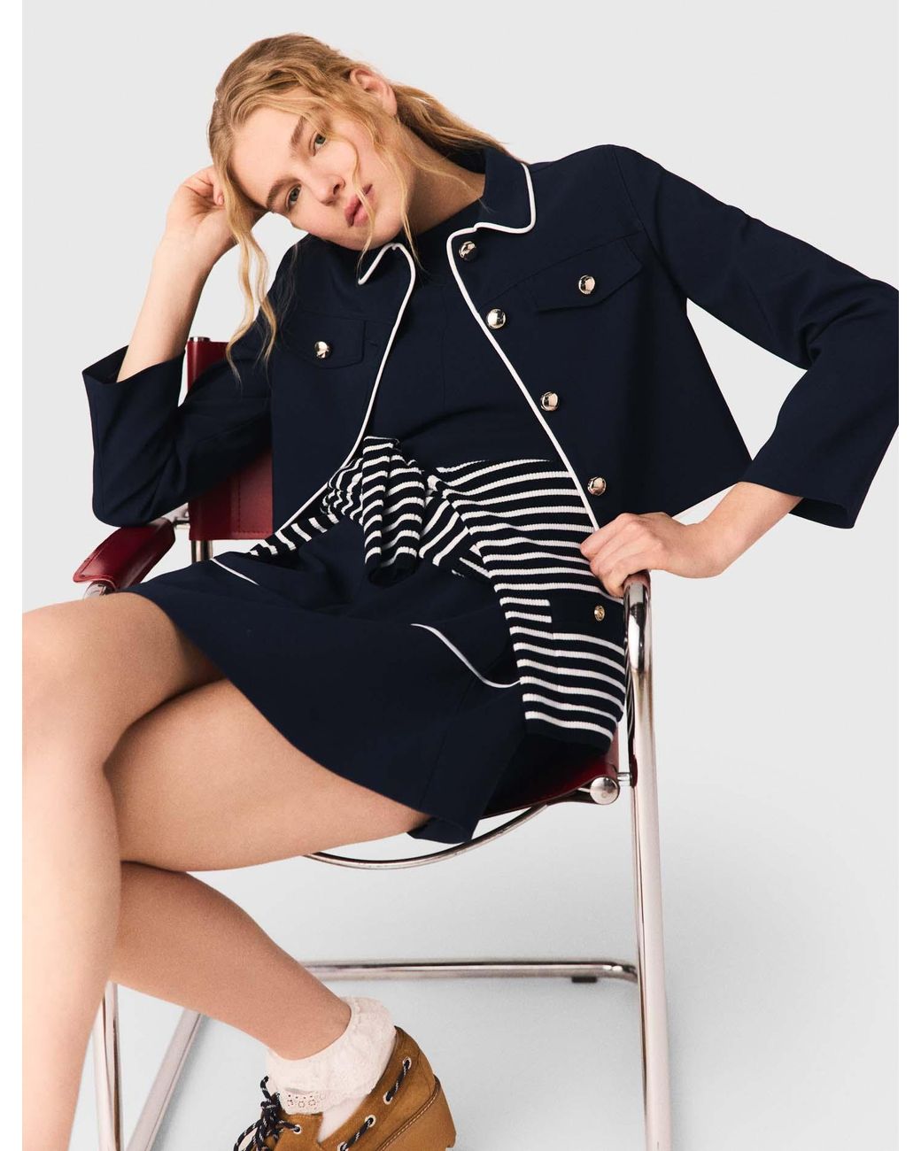 Maje Blue Short Jacket With Contrast Trim