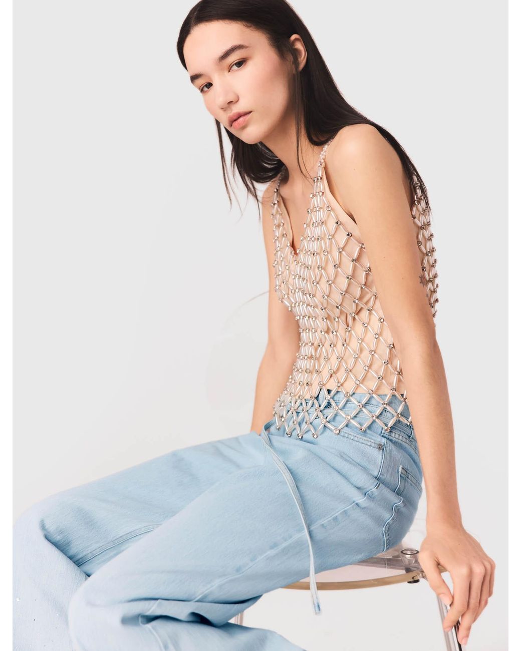 Maje Blue Beaded Top With Lining