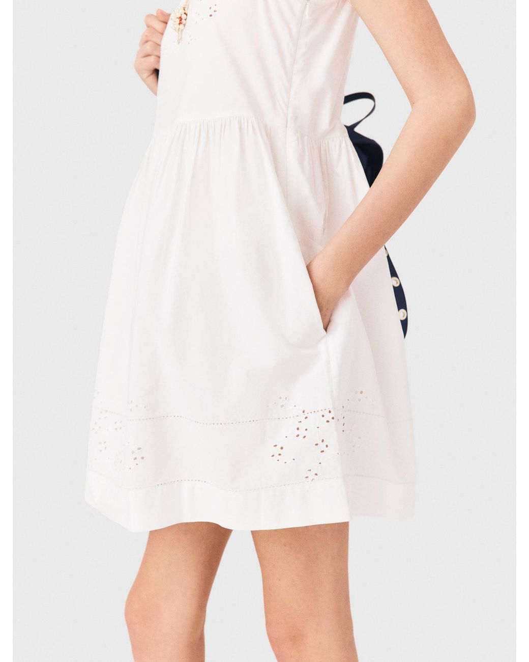 Maje White Short Dress With Lace Trim