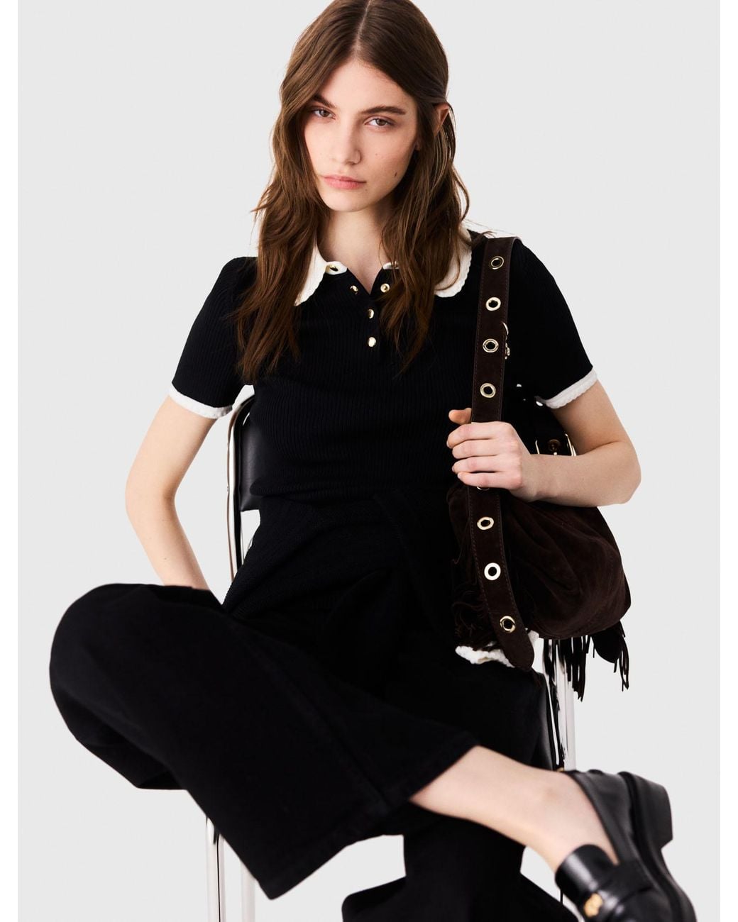 Maje White Short-Sleeved Polo Shirt