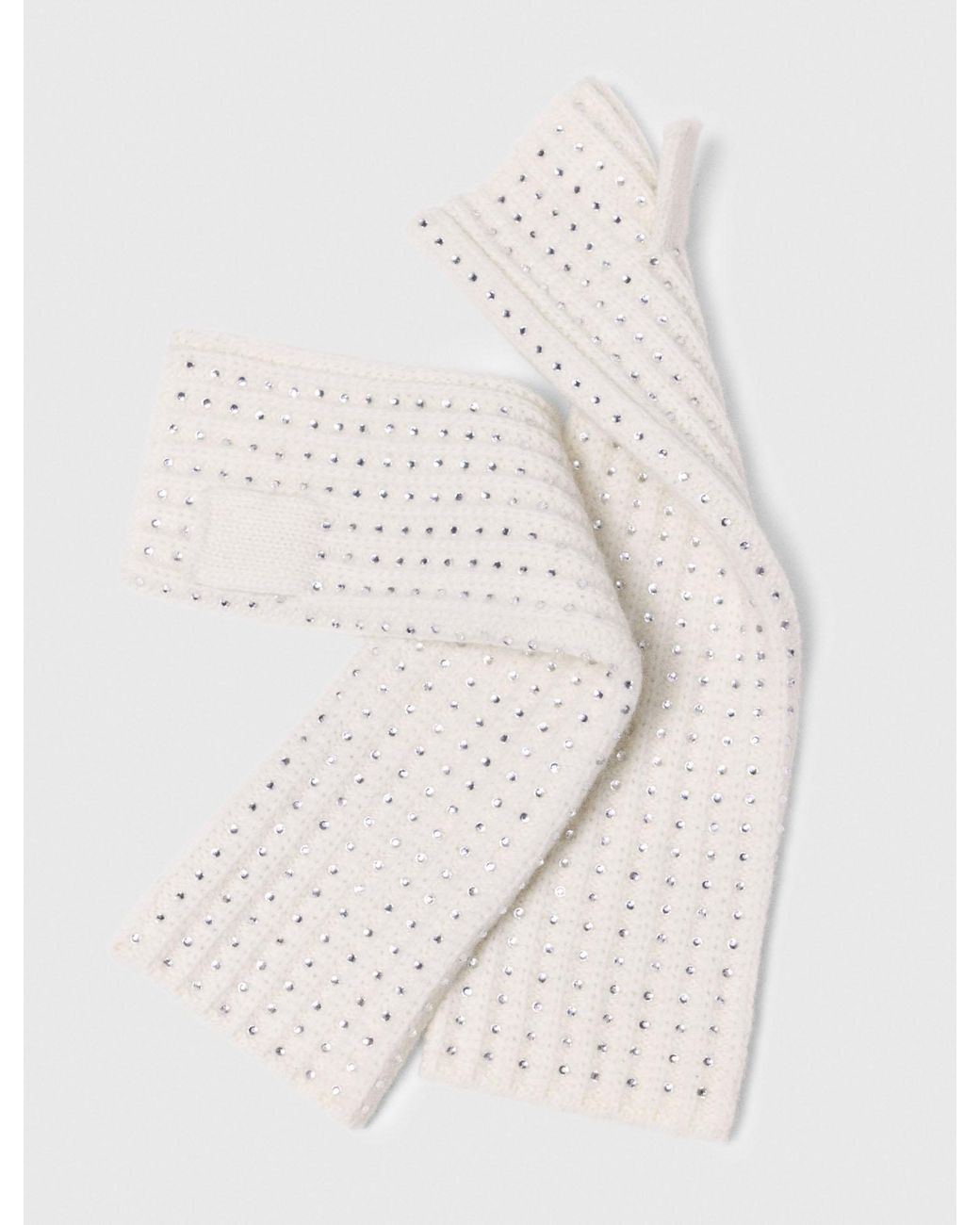 Maje White Wool And Rhinestone Mittens