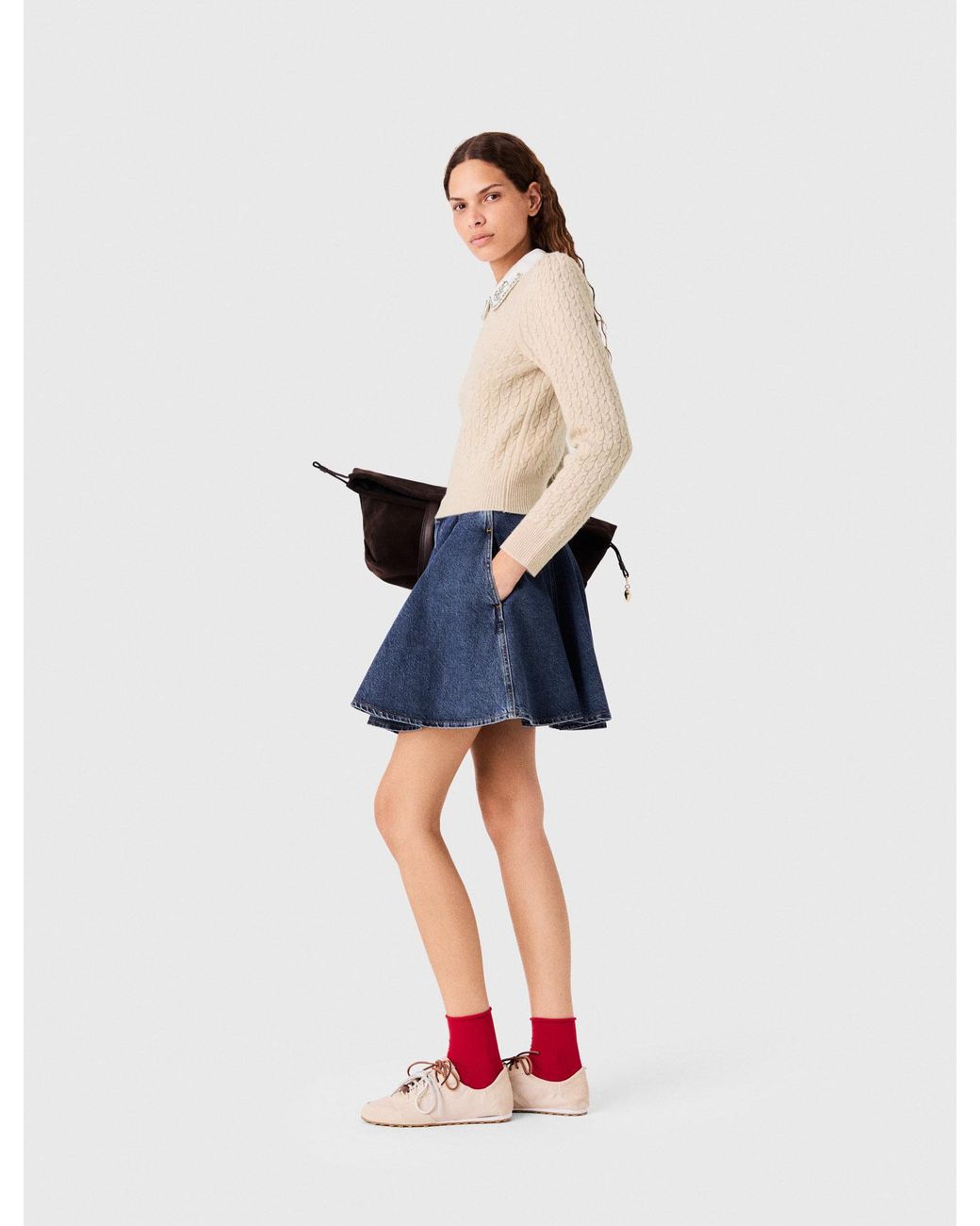 Maje Blue Removable Poplin Collar Jumper