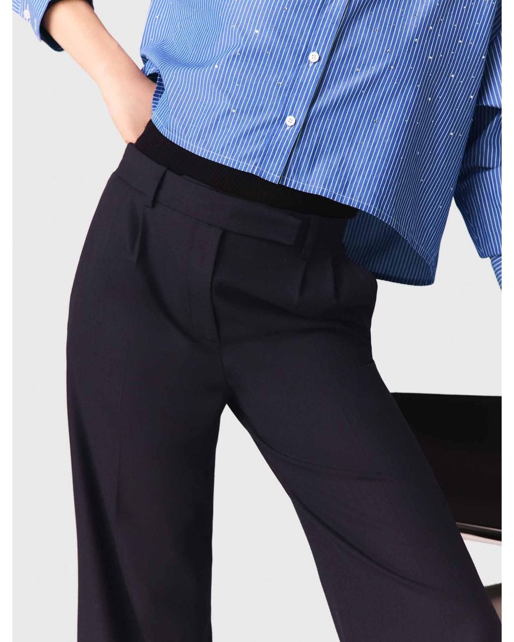 Maje Blue Wide-Leg Suit Trousers
