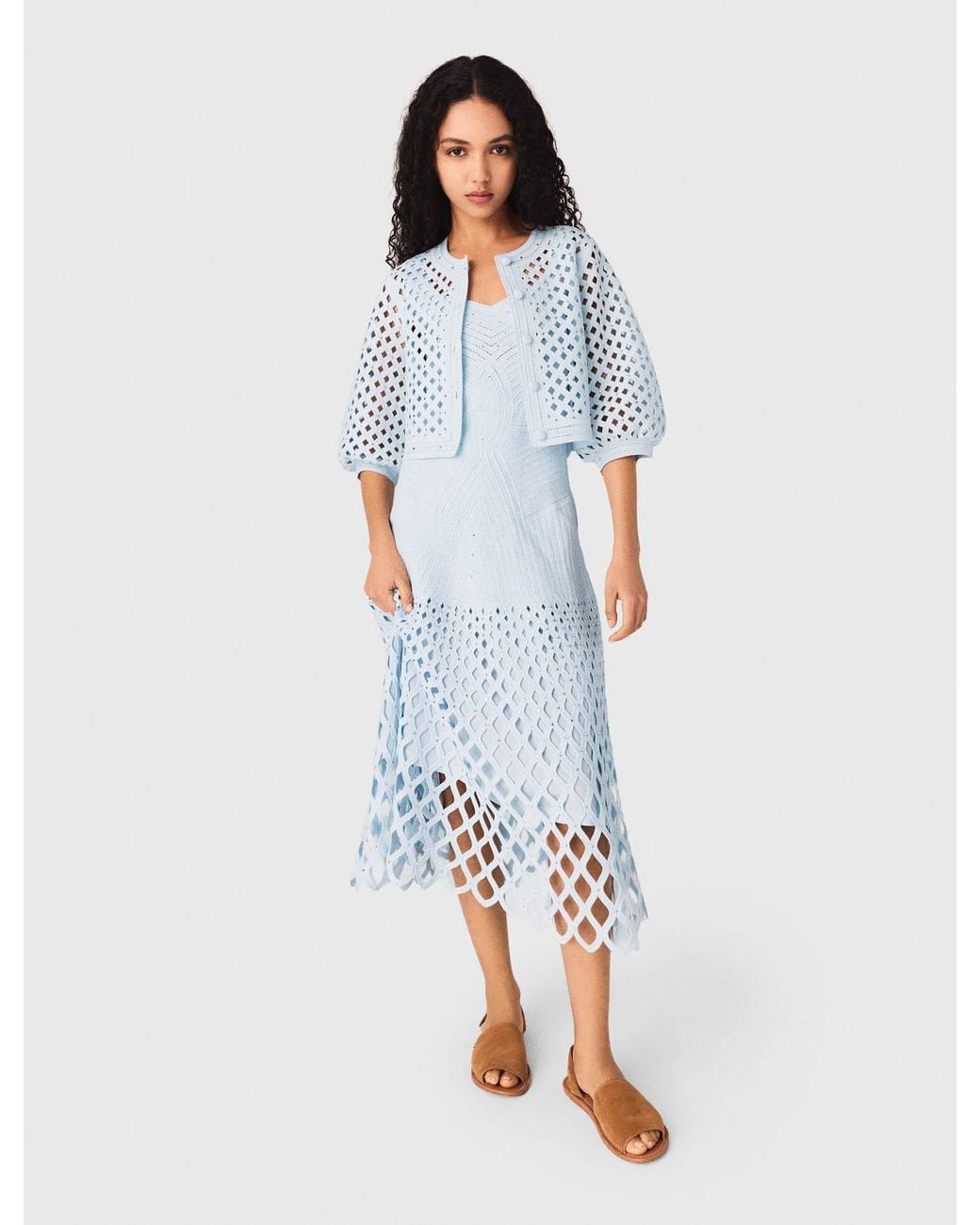 Maje Blue Rhinestone Crochet Cardigan
