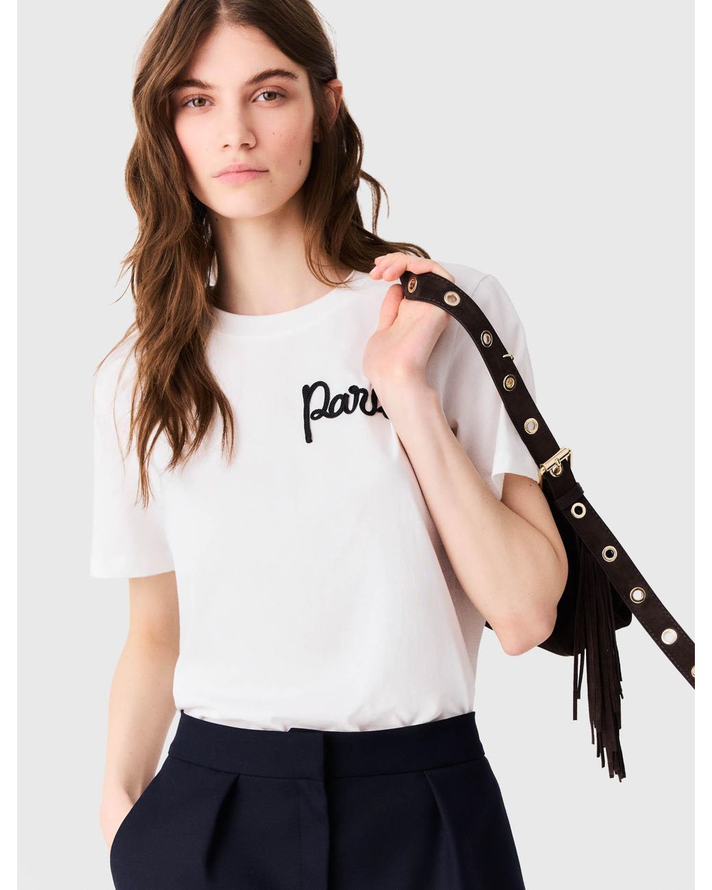 Maje White T-Shirt With Embroidered Paris Logo