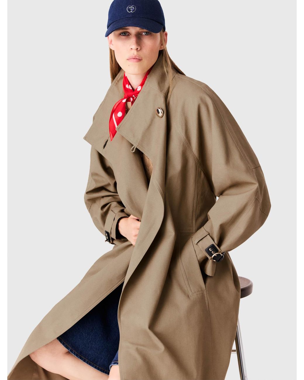 Maje Natural Long Belted Trench, Buttons