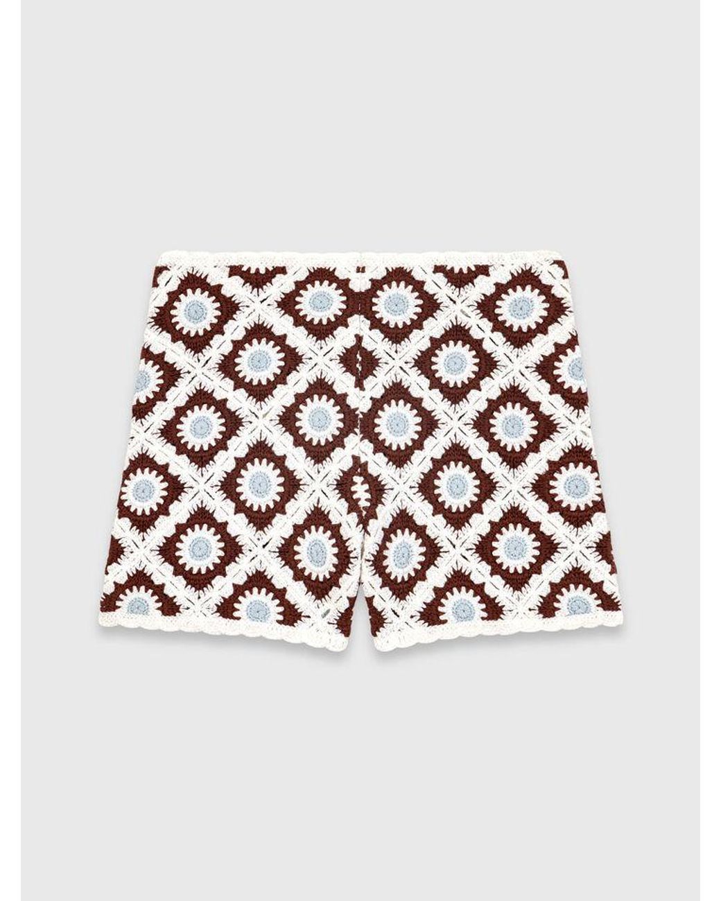 Maje White Floral-Patterned Crochet Shorts