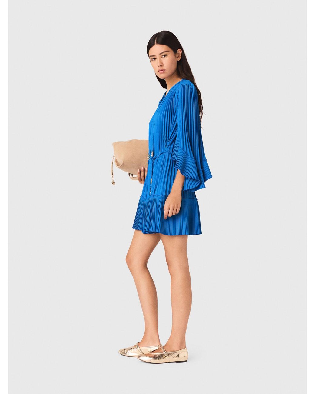 Maje Blue Short Pleated Dress