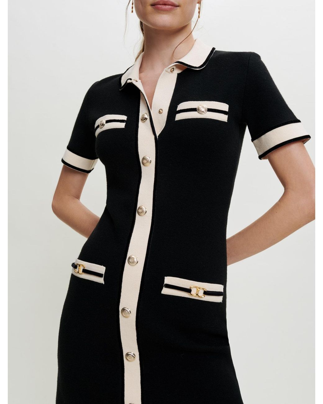 Maje Synthetic Contrast Knit Dress With 
