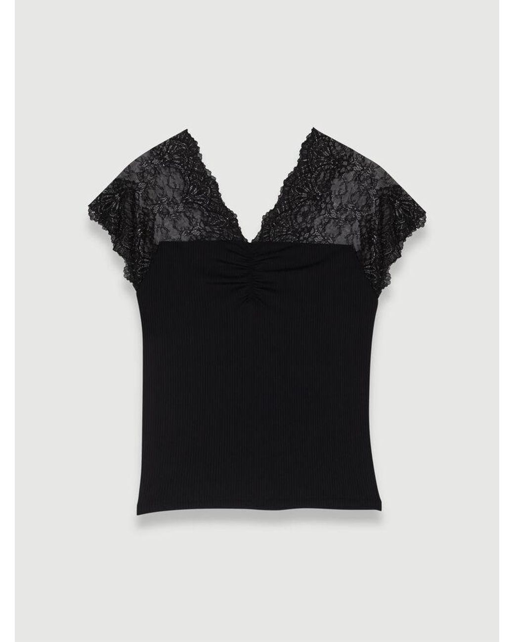 Maje Natural Jersey Top With Lace Trim