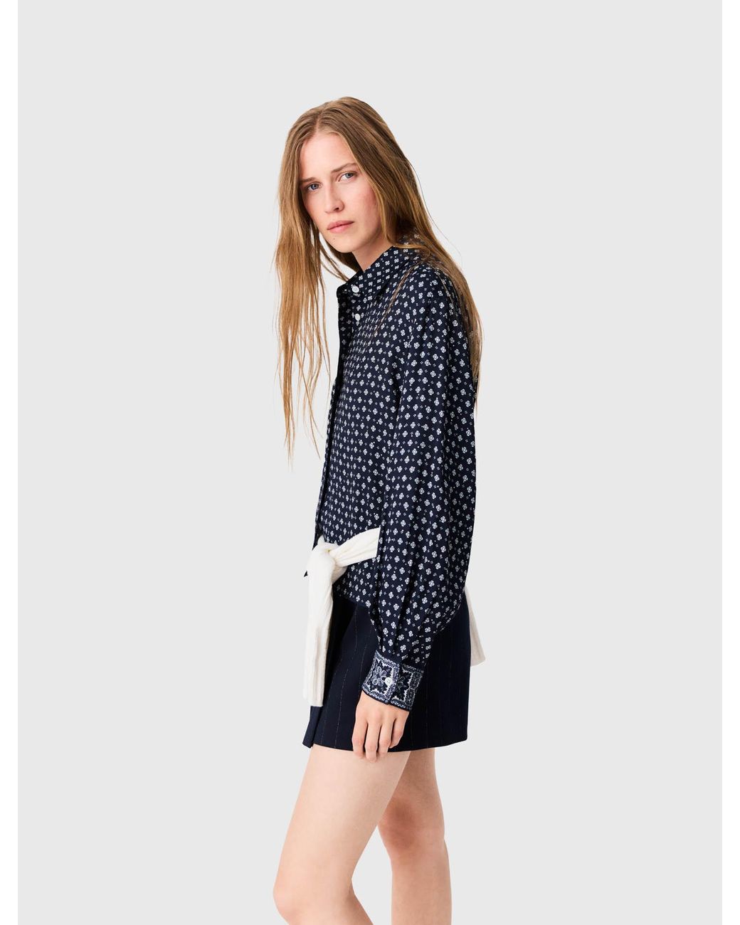Maje Blue Patterned Rhinestone Shirt