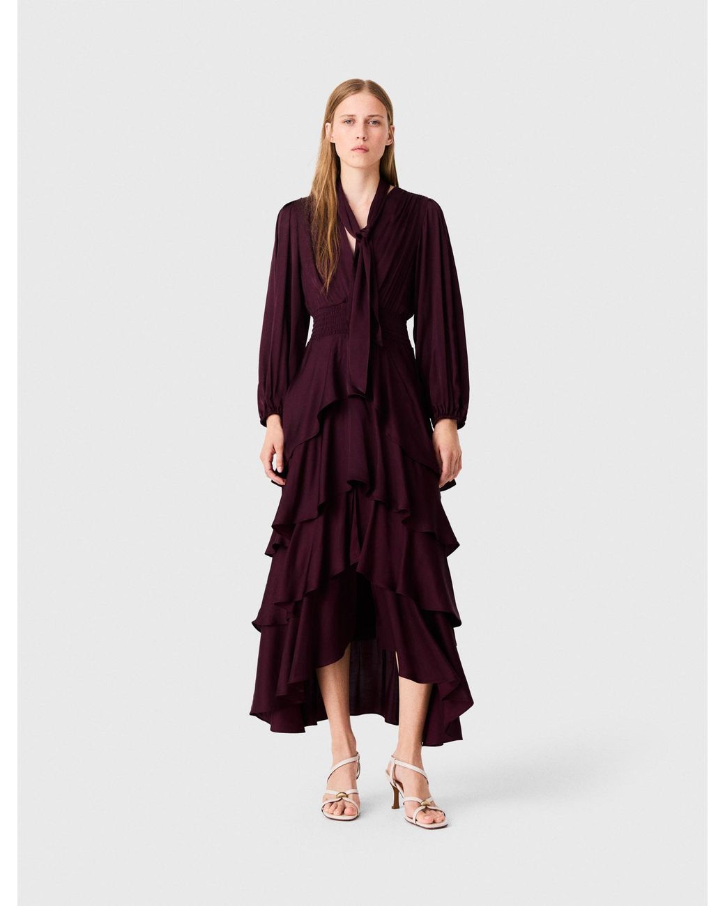Maje Red Ruffled Maxi Dress