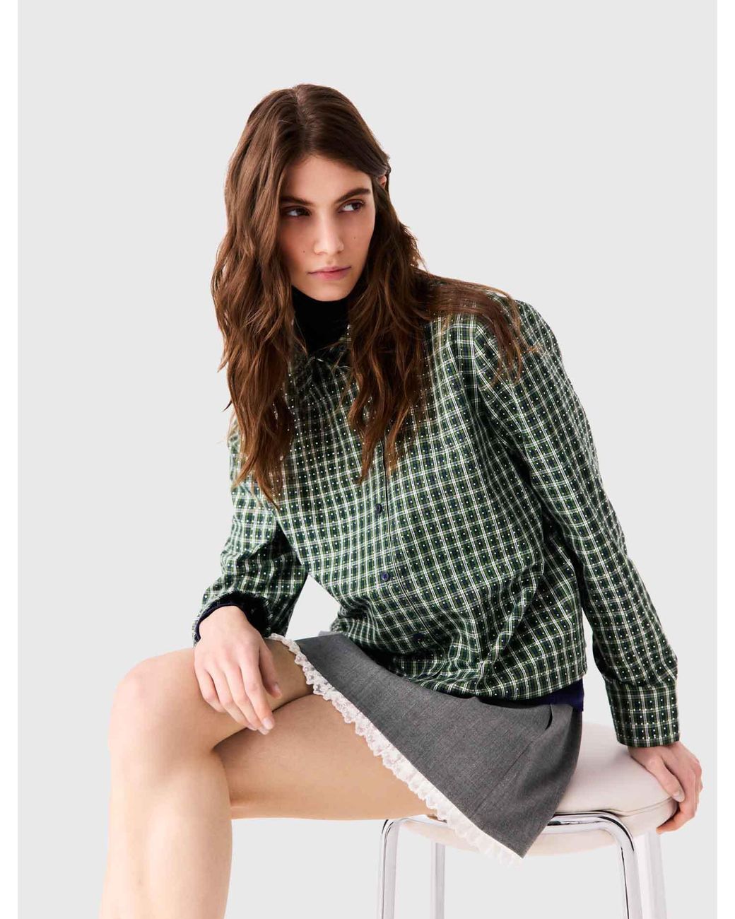 Maje Green Rhinestone Shirt With Tie